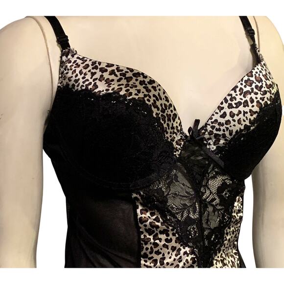 Felina Leopard Print Lingerie Negligee Nightdress Boudoir Teddy Babydoll Large - Picture 6 of 6